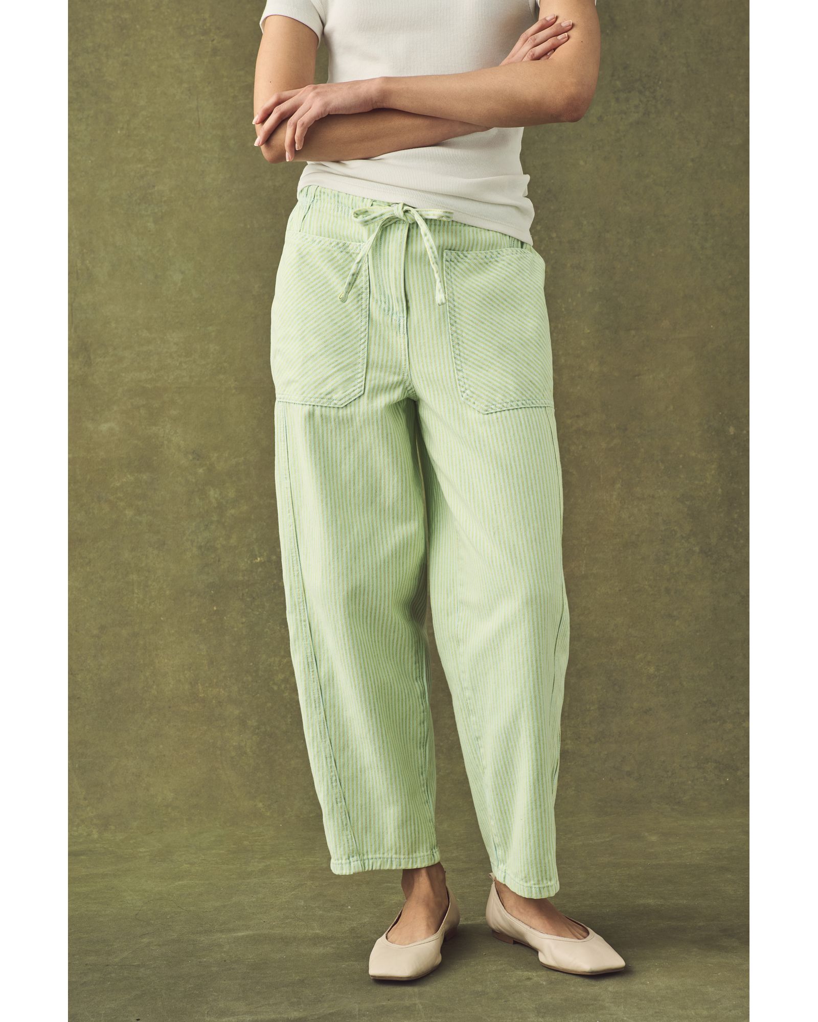 100% Cotton Patch Pocket Barrel Leg Trousers