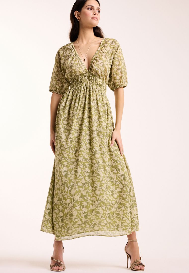 100% Cotton Shirred Maxi Dress